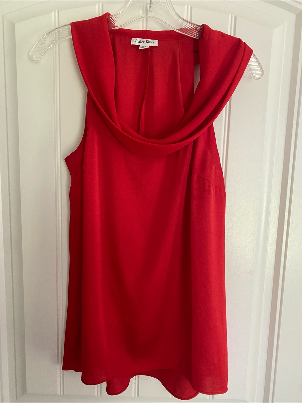 Calvin Klein Bold Red Cowl Neck Sleeveless Top